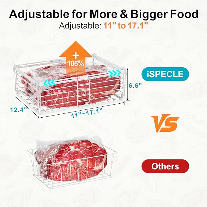 iSPECLE 8 Pack Freezer Organizer Bins, Adjustable Wire Baskets for 10 to 20 Cu.Ft Chest Freezer, Stackable Storage with Handles, Deep Freeze Organizer for Meat & Vegetables, White