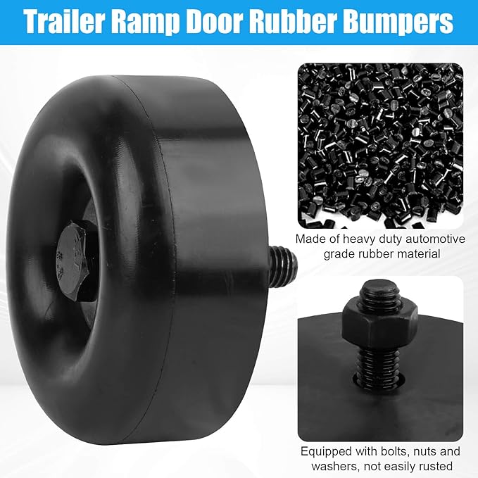 2.5" Trailer Ramp Door Bumper, Round Rubber Bump Stops with Screw Kit for Cargo Trailer Ramp Doors & Truck Gates, Pressure Washers, Air Compressors, Pumps, and More Equipment - 4 Pack