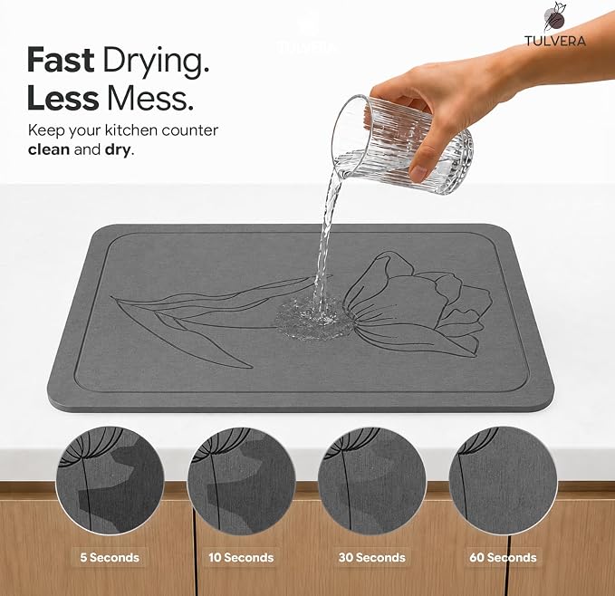 Stone Dish Drying Mat for Kitchen Counter – Diatomaceous Earth Drying Mat | - Image 3