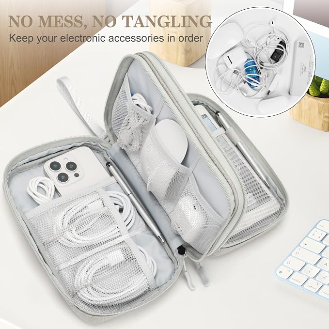 FYY Electronic Organizer, Travel Tech Pouch Bag, Khaki | Wrist Strap, Waterproof - Image 5