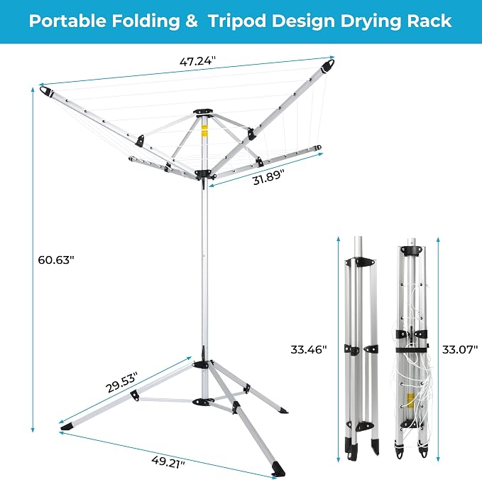 JS HANGER Drying Natural Clothes Airer Outdoor Portable 4-arm Aluminum Drying - Image 3