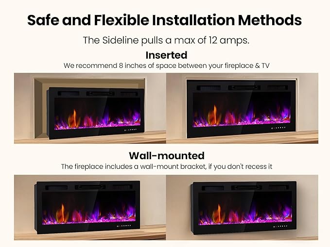 Electric Fireplace Inserts 42 Inch Wide, RealSmart Wall Mounted Fireplace 750W/1500W in-Wall Recessed Heaters with Remote Control, Timer, 12 Adjustable Color Flame & Brightness, Touch Screen