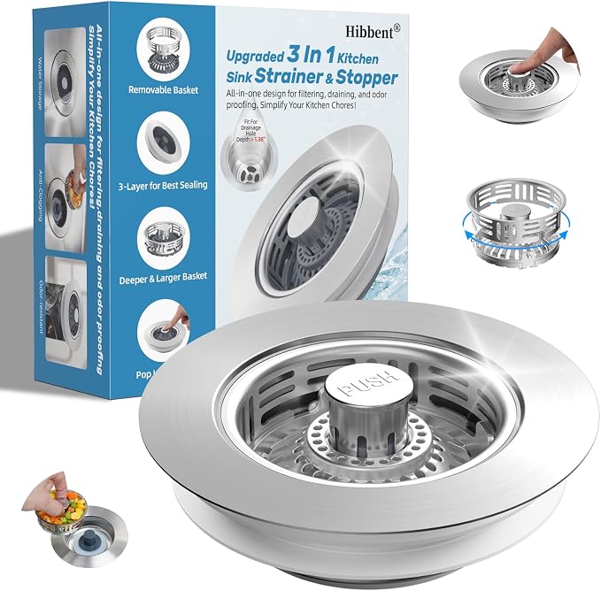 Hibbent Metal Kitchen Sink Drain Strainer and Stopper, Stainless Steel by Hibbent