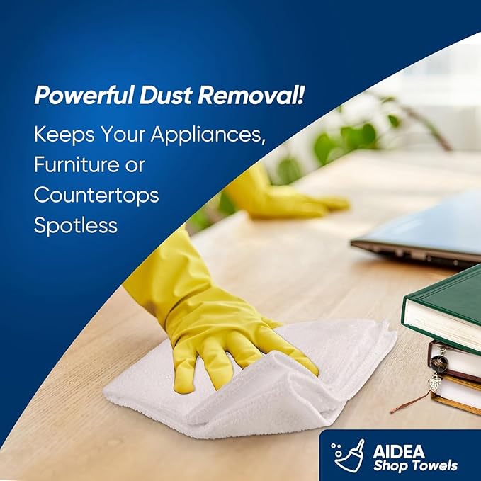 AIDEA White Microfiber Cleaning Cloth 100PK, Reusable Cleaning Rags 12"x12" | - Image 3