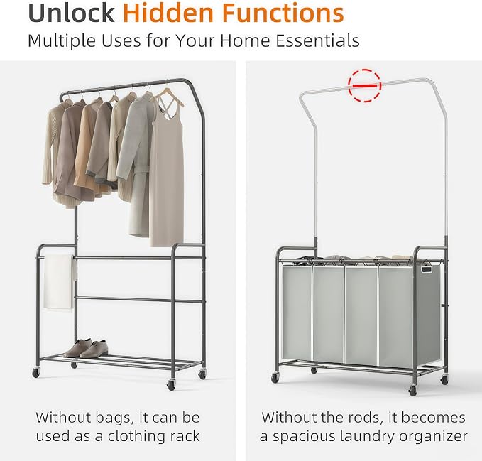 ROMOON Laundry Hamper Sorter Cart, 4 Section Organizer - Image 4