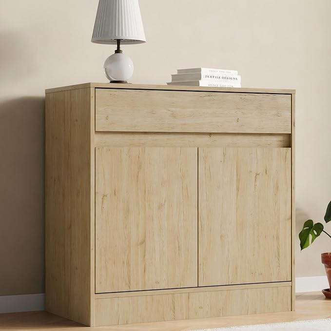 Buffet Cabinet with 2 Doors and Drawer, Coffee Bar Cabinet with Adjustable Shelf, Modern Kitchen Buffet Sideboard for Living Room, Kitchen, Natural