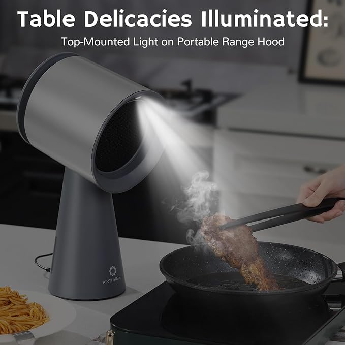 Airthereal RH180 Portable Range Hood, Desktop Range Hood with 3-Fan Speeds and Large Oil Collection Cup, Detachable Aluminum Carbon Filter, Low Noise Portable Kitchen Exhaust Fan for Cooking