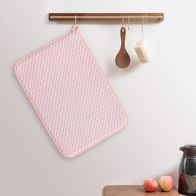 Pink Dish Drying Mats for Kitchen Counter, 2 Pack Dish Drying Mat Drying Pad | - Image 6