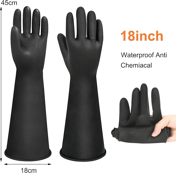 18" Chemical Resistant Gloves, Long Waterproof Rubber Industrial Safety Glove - Image 2