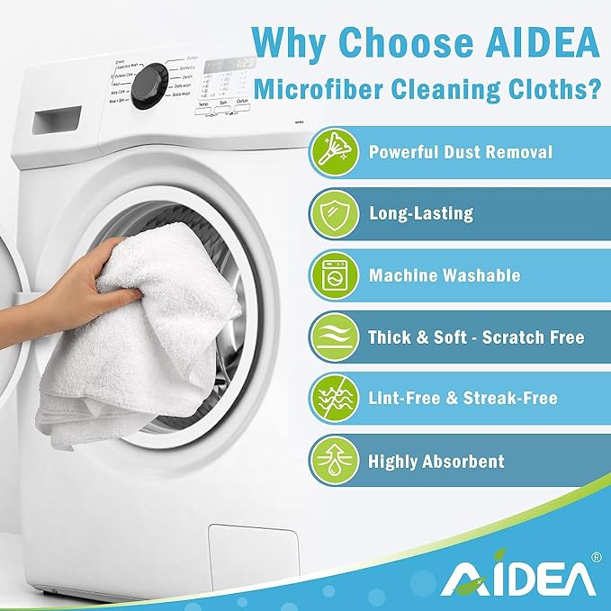 AIDEA White Microfiber Cleaning Cloth 50PK, Absorbent Cleaning Rags 12"x12" | - Image 3