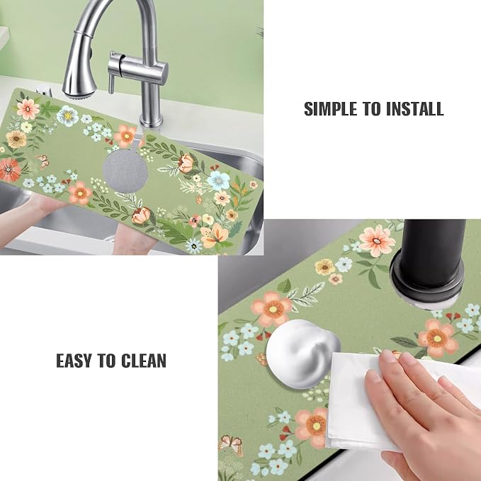Sink Faucet Absorbing Mat, 2 Pack Drying Mat Around Faucet Sink Splash Guard - Image 4