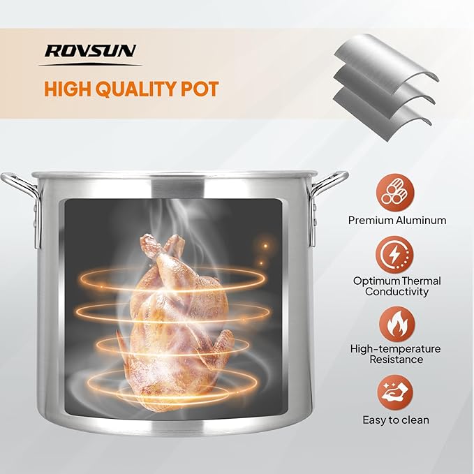 ROVSUN 80QT Turkey Fryer with Aluminum Boiler Steamer Basket & 150,000BTU Propane Burner, Outdoor Gas Deep Fryer & Seafood Crawfish Boil Pot Set with High Pressure Propane Regulator and Hose