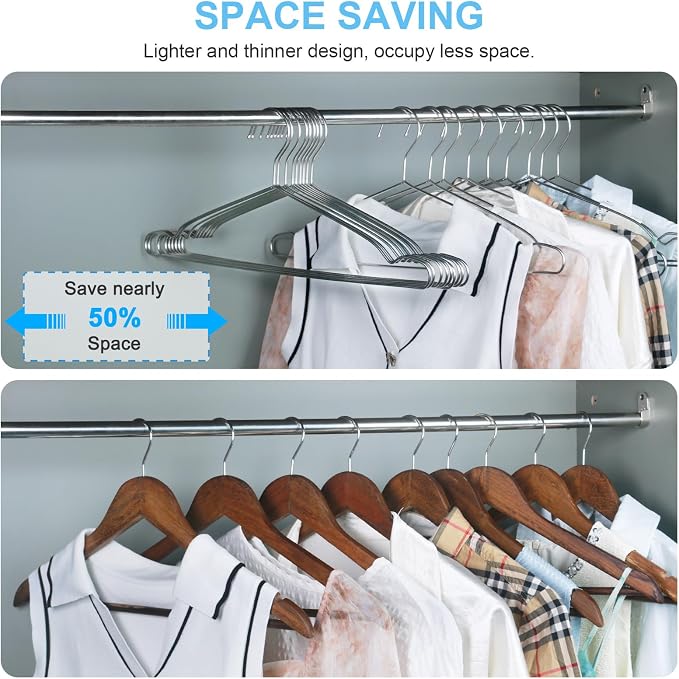 Seropy Clothes Hangers Coat 50 Pack 17.7 Inch Large Bulk Wire Hanger Non-Slip - Image 3