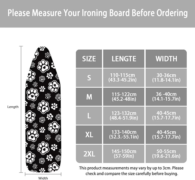 Dog Paw Prints Polyester Ironing Board Cover Hook & Loop Elastic Edge Easy to - Image 6