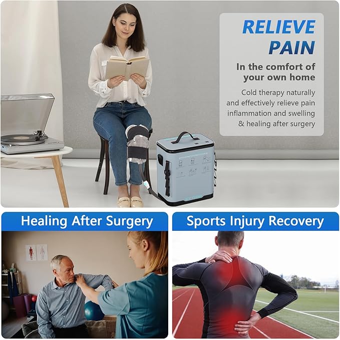 Cold Therapy Machine with Programmable Timer, Portable Ice Machine for Knee After Surgery, Knee Replacement Recovery System for Pain Relief with Compression Pad