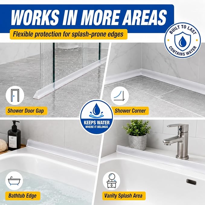 Silicone Shower Threshold Water Dam, Kitchen Sink Splash Guard, Shower Barrier - Image 8