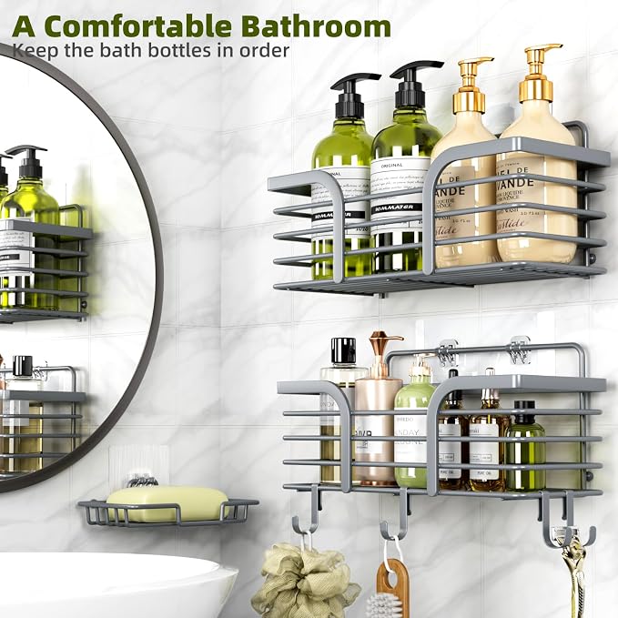 Yougai Dark Gray Shower Shelves, Bathroom Organizers and Storage - Image 3