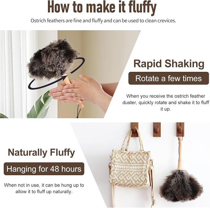 Ostrich Feather Duster 12 Inch Handheld Duster Supplies, Wooden Handle Feather - Image 4