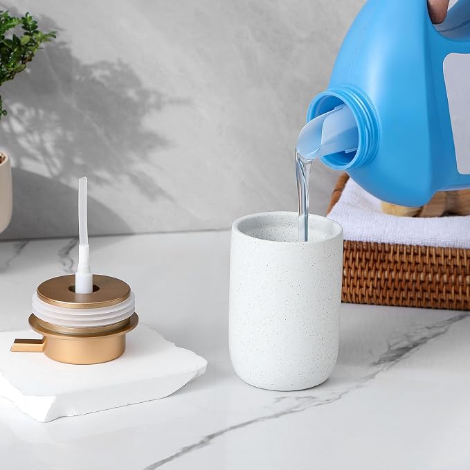 Ceramic Pump Bottle Refillable Lotion Soap Dispenser 12oz Sandstone White | - Image 4
