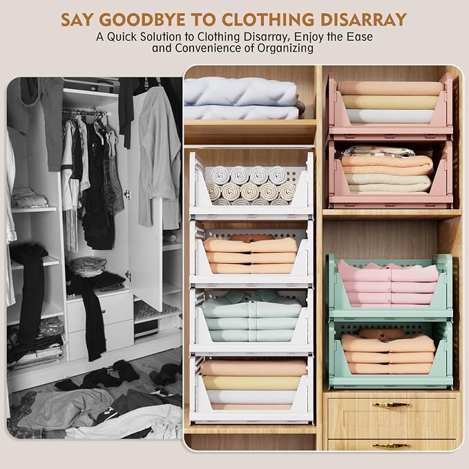 8 Pack Closet Organizers and Storage, Stackable & Foldable Closet Bins - Image 8