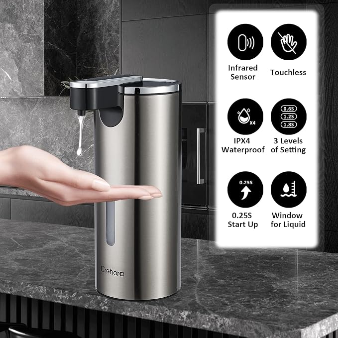 Automatic Liquid Soap Dispenser Touchless, Stainless Steel, 12oz/340ml | Hand - Image 2