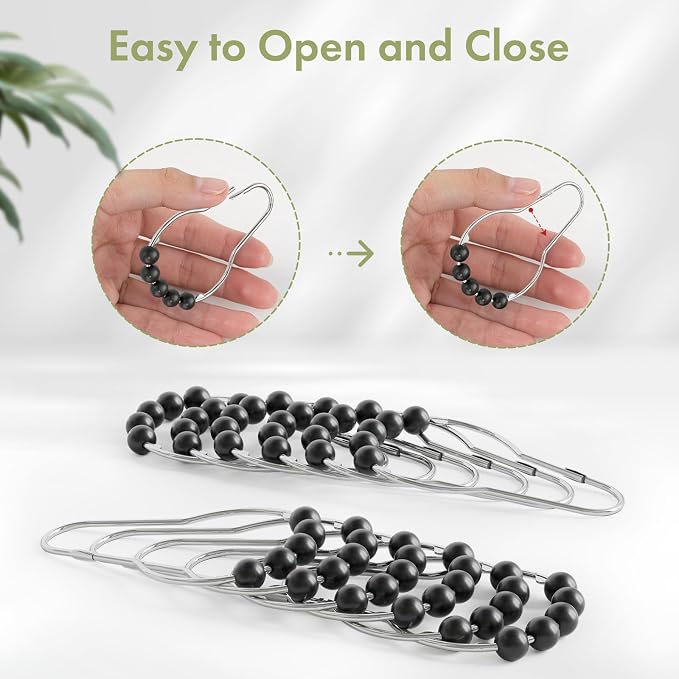 Black Shower Curtain Hooks, Decorative Rust Proof Acrylic Balls Shower Curtain - Image 5
