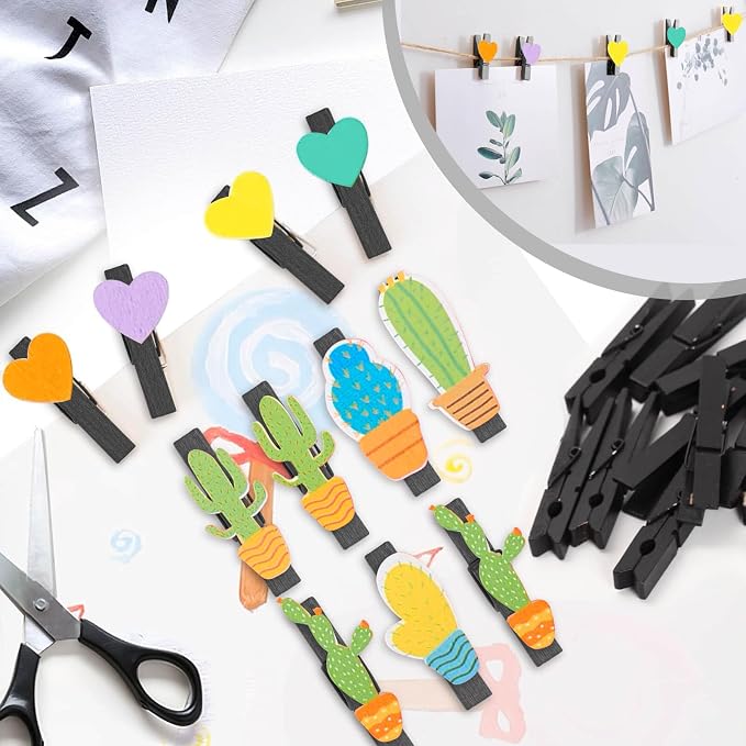 50PCS Black Wooden Clothespins 2.9 Inch Color Clothes Pins - Image 5