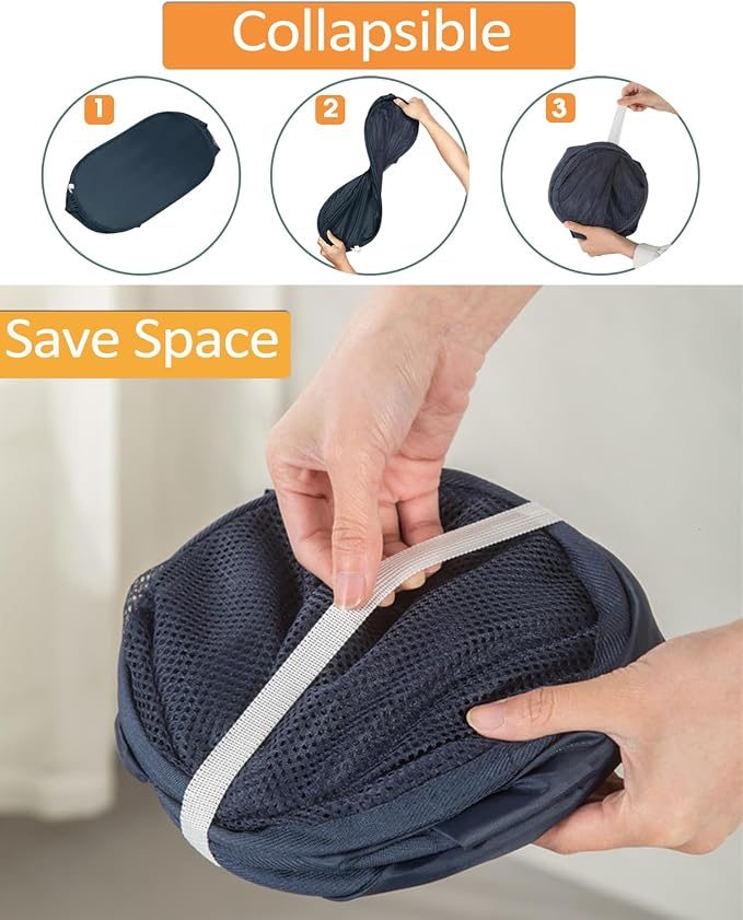 Bemkoo Navy Blue Durable Foldable Laundry Hamper, 22.8 x 14.2 x 14.2 inches - Image 2