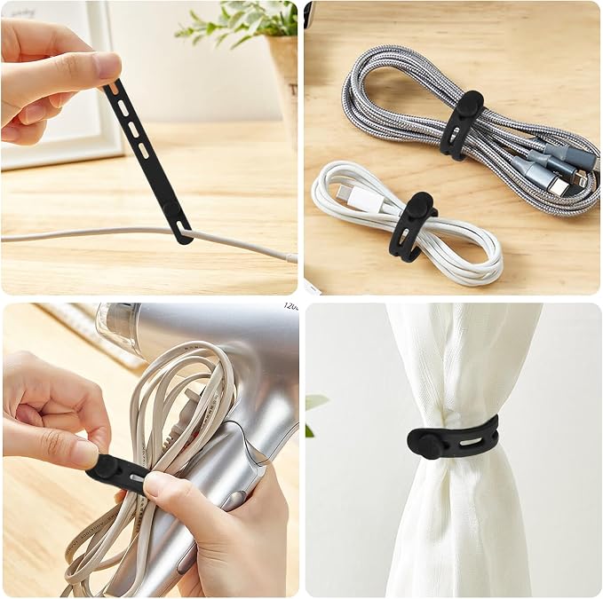 25 Pcs Black Silicone Cable Ties, Reusable Cable Straps Wire Organizer. | Cable - Image 7