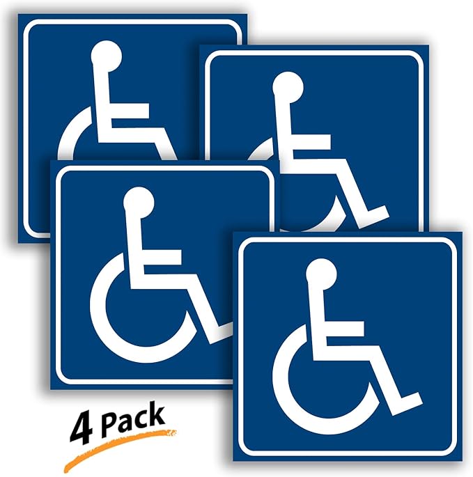 iSYFIX Handicap Signs Stickers Decal Symbol - 4 pack, 6x6 inch - ADA Compliant - Disable Wheelchair Sign, Disability Sticker, Premium Self-Adhesive Vinyl, Laminated, Indoor & Outdoor
