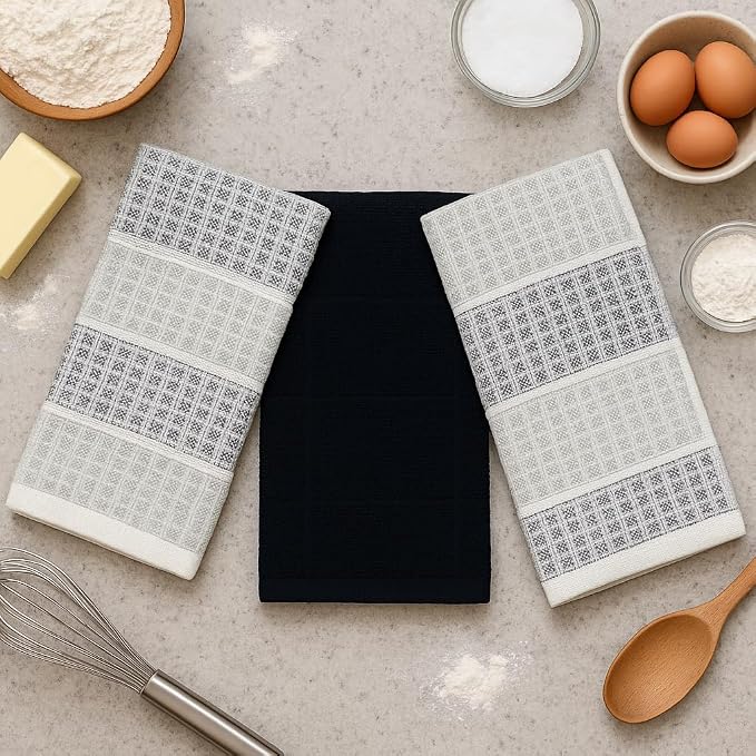Serafina Home Black Gray Kitchen Dish Towels- Set of 3 100% Cotton Cloth Soft - Image 4
