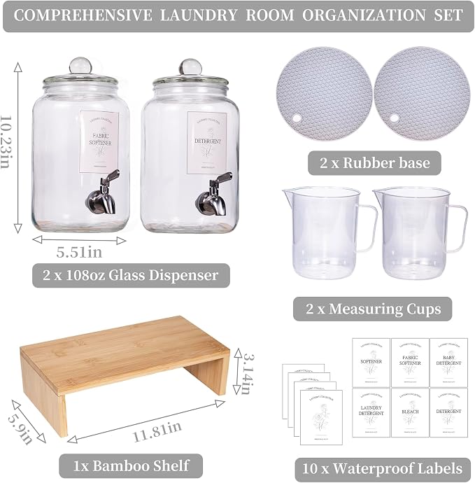 2 Pack Glass Laundry Detergent Dispenser, Sturdy glass Fabric Softener Dispenser - Image 2