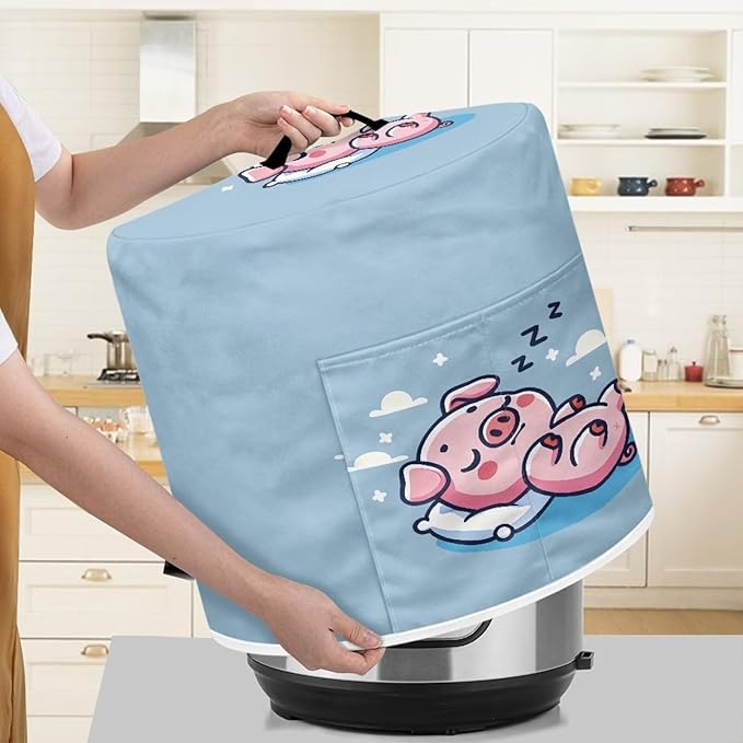 Xoenoiee Cute Pig Blue Pattern Pressure Cooker Cover for Instant Pot, Kitchen Appliance Dust Cover with Pockets for Rice Cooker Air Fryer Slow Cooker, for 3 Qt Pot