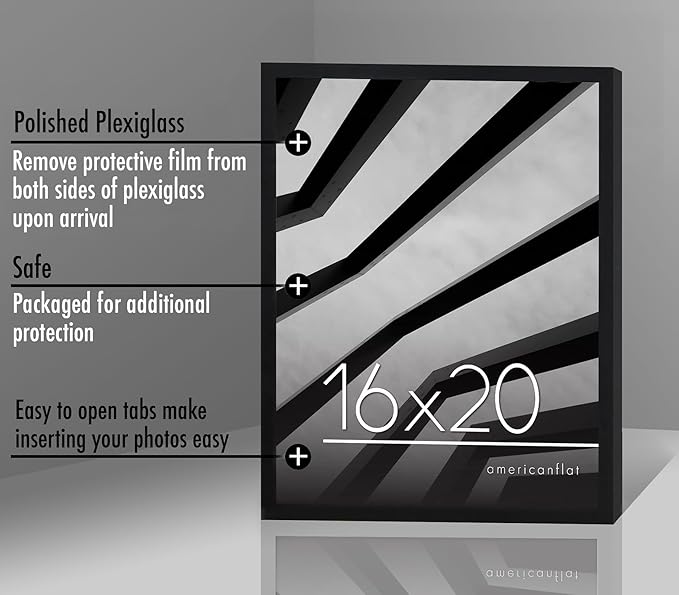 Americanflat 16x20 Picture Frame with Polished Plexiglass - Streamline Collection - Thin Border Picture Frame for Wall Display - Hanging Hardware Included - Black