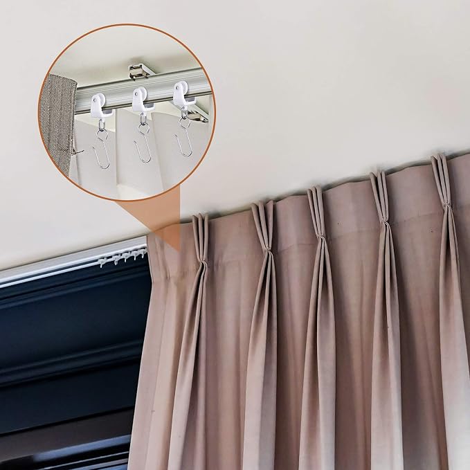 Jetec 60 Pcs Curtain Track Hooks Rollers Ceiling Mount S Hooks, Straight Curved - Image 6