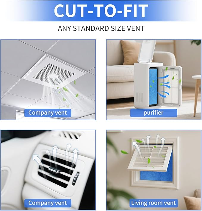Air Vent Filters, 10"x90" Cut to Fit Air Filter Material,MERV 8 Reusable 3-Layer Air Vent Filter for Home Floor, Grilles, Ceiling, HVAC Furnace Vents, With Adhesive Tape