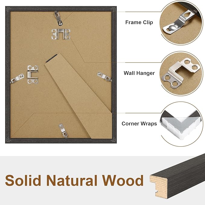 Vittanly 8x10 Picture Frame, Solid Wood Frame with Plexiglass, Includes 5x7 Mat, Wall Hanging or Tabletop for Home Decor, Black, 1 Pack