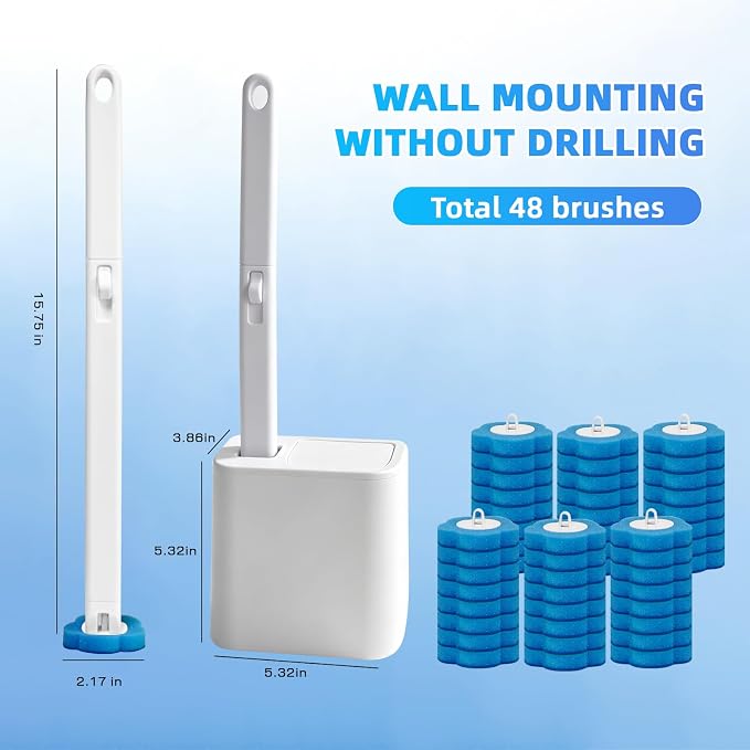 Disposable Toilet Brush with 48 Refills, Toilet Bowl Cleaner, Toilet Cleaning - Image 2