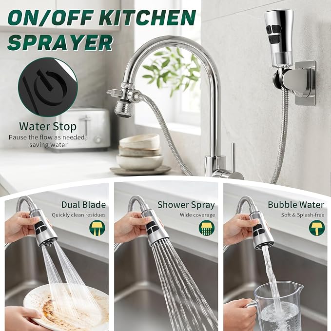 CECEFIN Kitchen Faucet Hose Attachment, 4-Mode ON/Off Spray Head w/Filter | - Image 2
