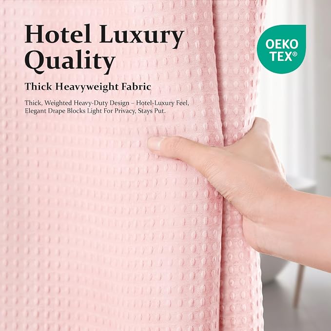 Dynamene Extra Long Waffle Shower Curtain 256 GSM Fabric 72x90 Pink - Image 6