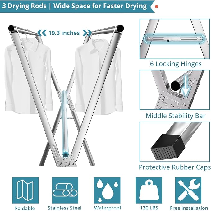 95 Inches Clothes Drying Rack, Drying Rack Clothing Folding Indoor Outdoor - Image 5