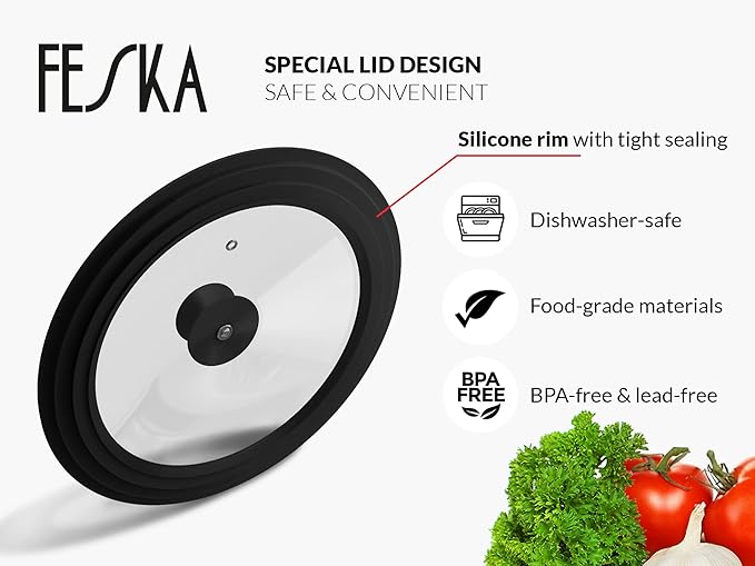 Universal Pot Lid (Ø 9.5 | 10 | 11″) incl. 2x Lid Holder & Felt Protector - Pot Cover, Pan, Frying Pan, Cast Iron Lid & Crock Pot