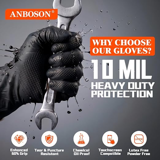 ANBOSON 10 Mil Heavy Duty Mechanic Nitrile Gloves - Image 2