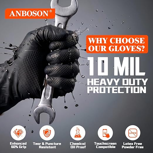 ANBOSON 10 Mil Heavy Duty Mechanic Nitrile Gloves - Image 2