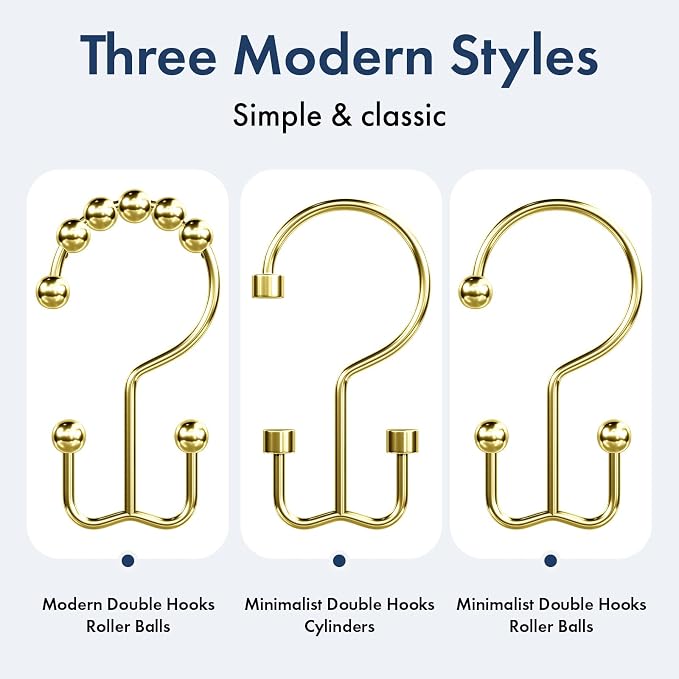 Bathway Shower Curtain Hooks Gold Shower Curtain Rings, Metal Shower Hooks - Image 7