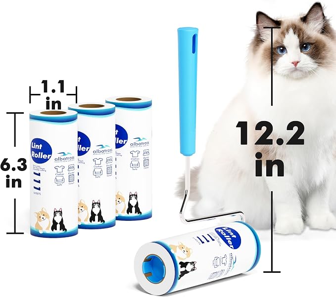 Large Surface Extra Sticky Lint Roller 6.3'', 444 Sheets Long Handle Pet Hair - Image 4