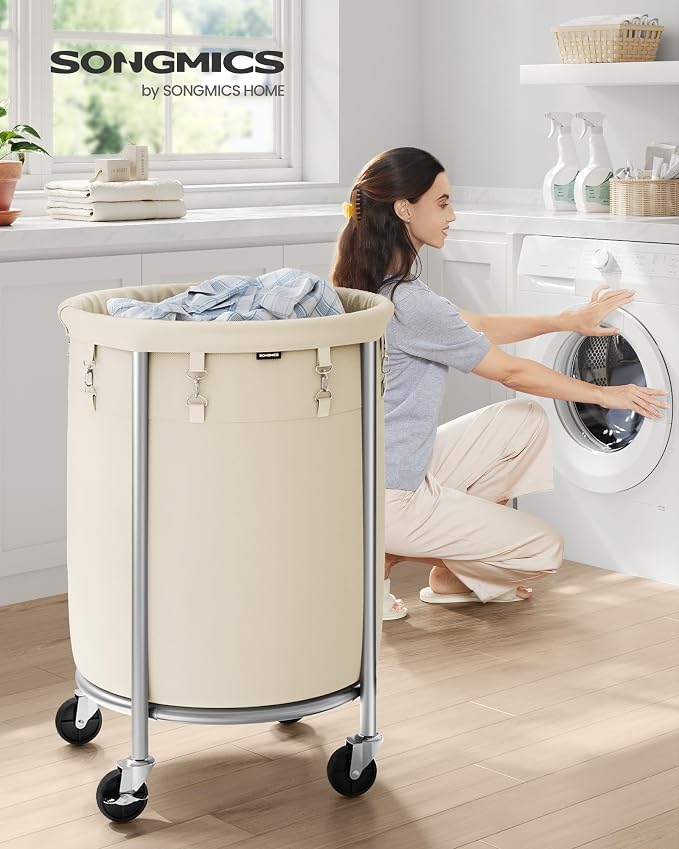 SONGMICS Laundry Basket with Wheels, 29 Gal., Steel Frame, Removable Bag - Image 2