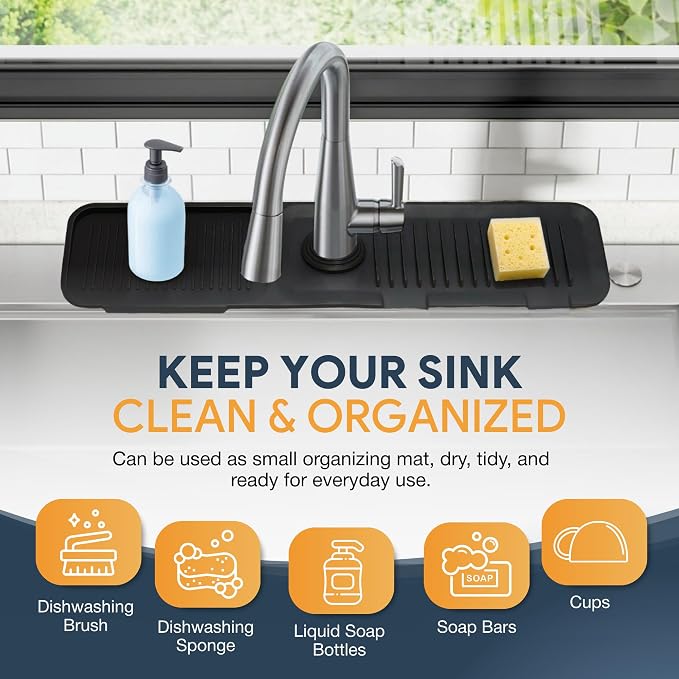 24” Silicone Faucet Mat For Kitchen Sink, Kitchen Sink Splash Guard Behind - Image 3