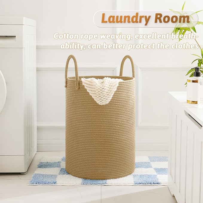 Artfeel Laundry Basket, Woven Cotton Rope Laundry Hamper, 80L - Image 5