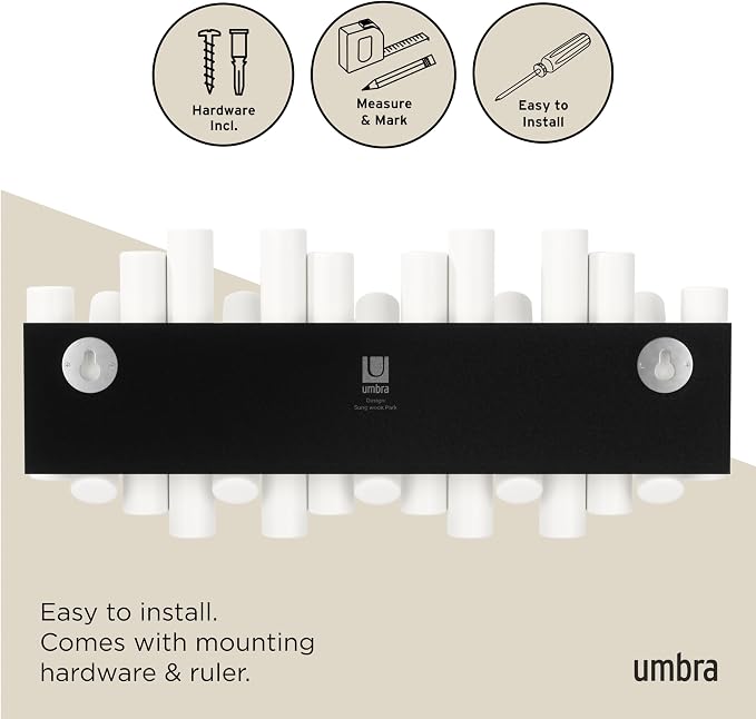 Umbra Picket Coat Rack, Wall Mount 5 Flip-Down Coat Hooks - Image 6